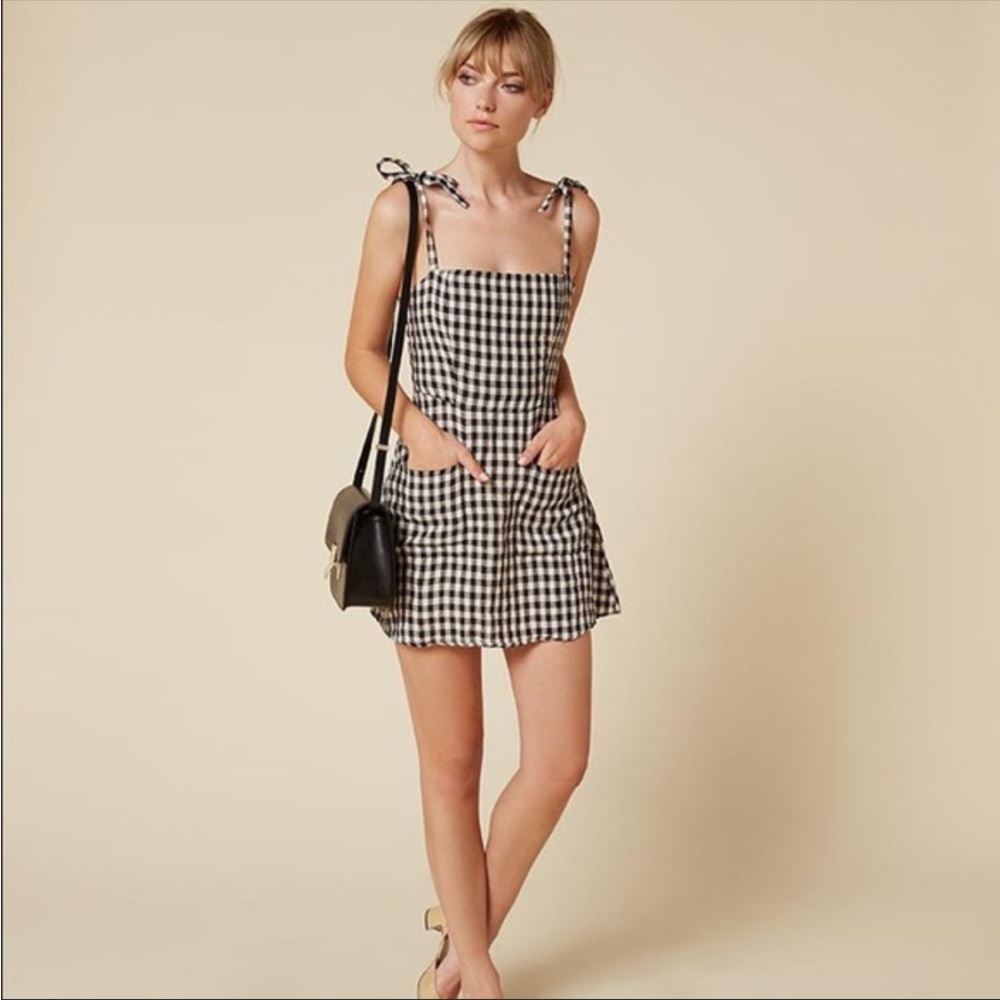 Reformation Jilly Tie Shoulder Gingham Dress